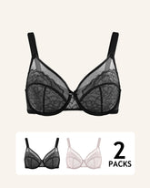 Full Coverage Lace Minimizer Bra - Petal-Black+LightPink
