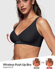 Seamless Deep V Push-Up Wireless Jelly Bra with Back Smoothing & Soft