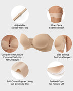 No-Slip Front Closure Strapless Push-Up Bra
