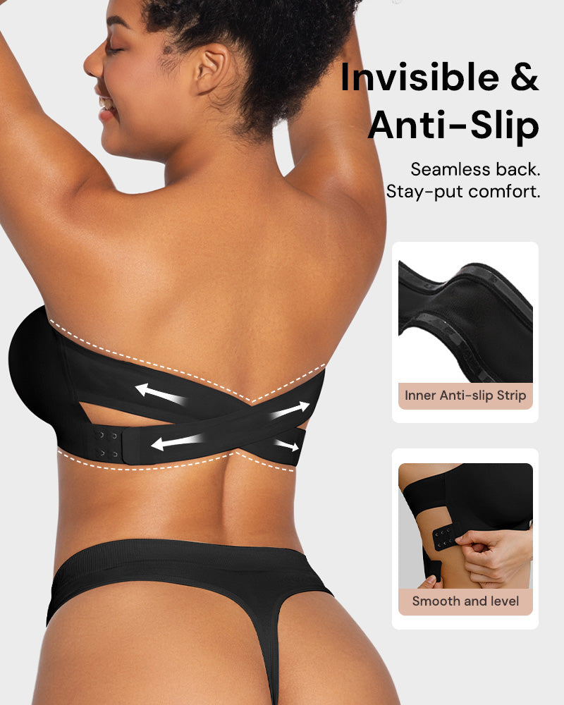 Non-Slip Crossover Side Hook Bandeau Bra
