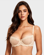 Lace Underwire Unlined Sheer Demi Balconette Bra