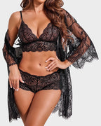 3-Piece Lace Bralette Sleepwear Set with Robe