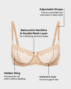 Lace Underwire Unlined Sheer Demi Balconette Bra
