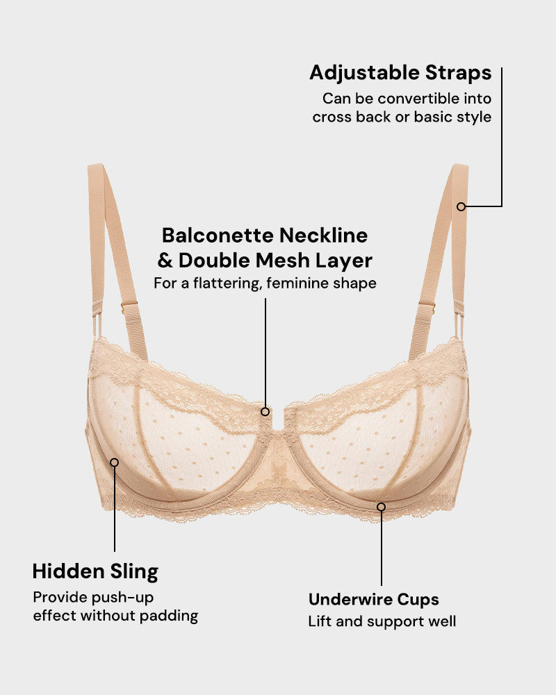 Lace Underwire Unlined Sheer Demi Balconette Bra