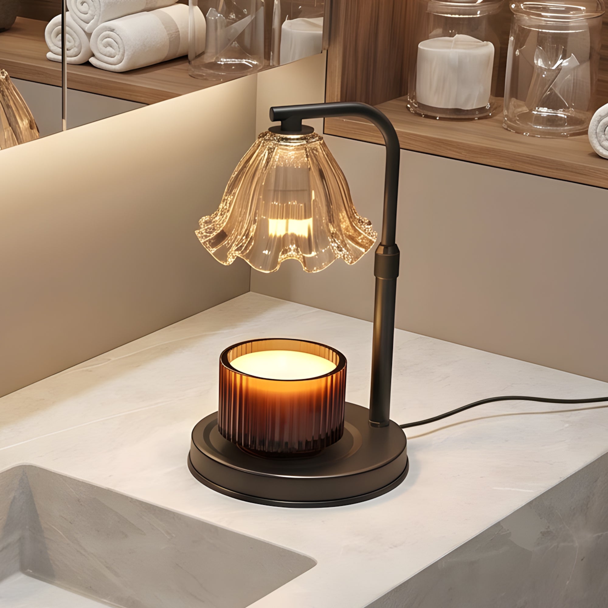 Flower Candle Warmer Lamp with Timer, Dimmable Candle Lamp Warmer, Height Adjustable Candle Lamp, Gifts for Women Her, House Warming Gifts New Home Decor, Daffodil Wax Warmer for Yankee Candles