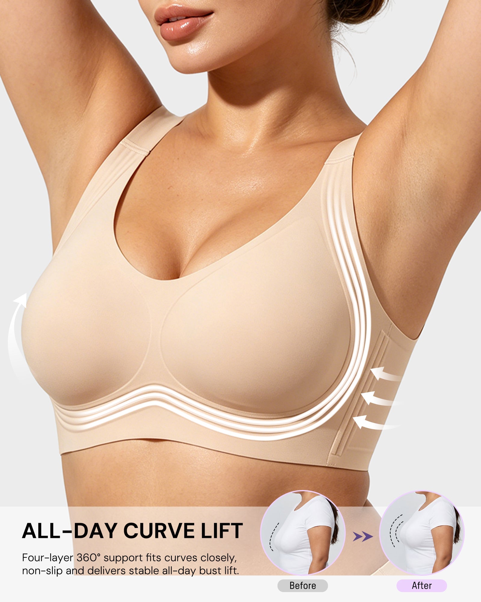 Breathable Fixed Cup Jelly Support Smoothing Bra