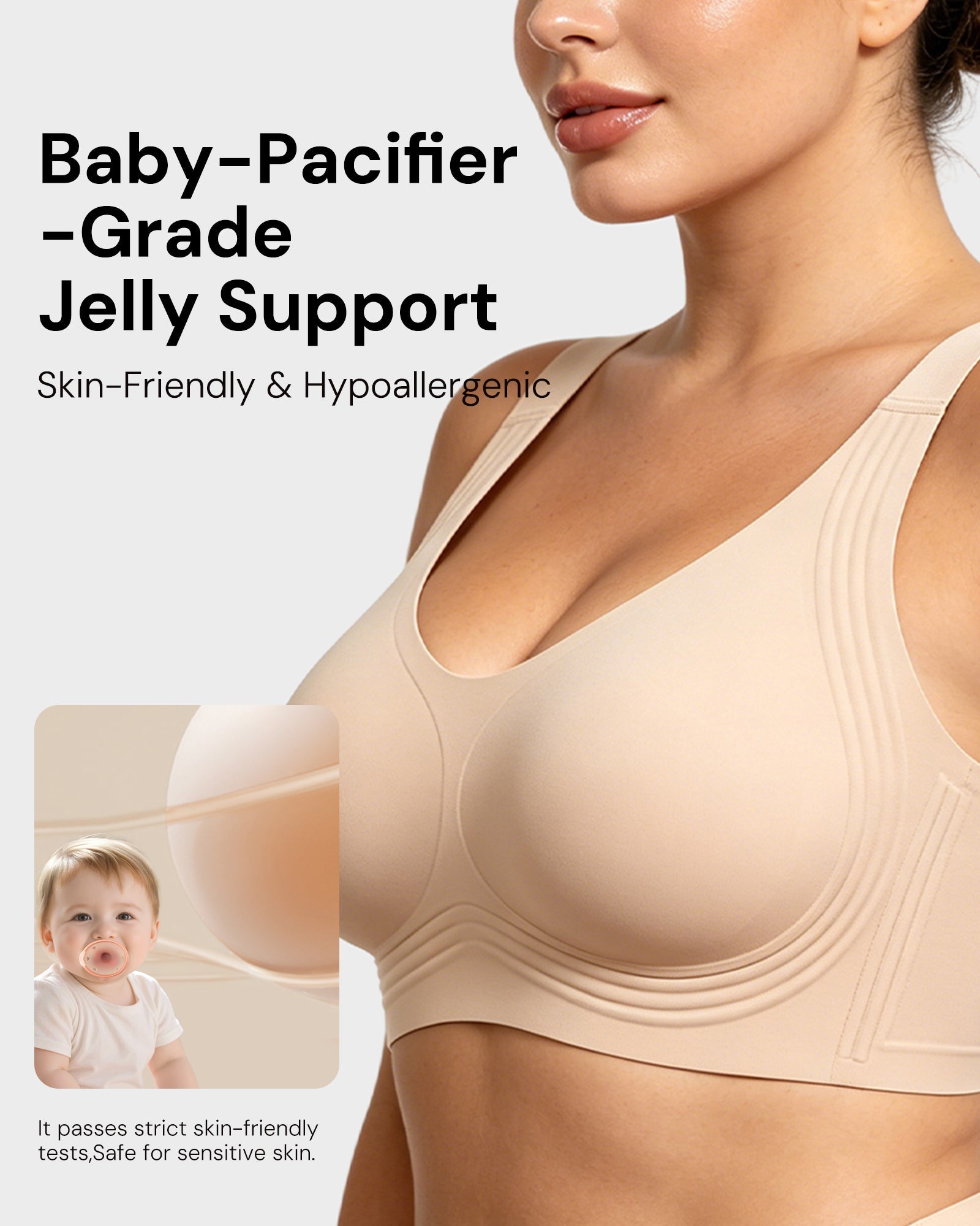 Breathable Fixed Cup Jelly Support Smoothing Bra