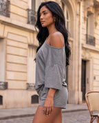 Off-Shoulder Lounge Set with Fitted Shorts