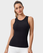 High Neck Seamless Workout Tank – Built-In Bra Top