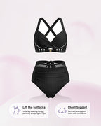 Two-Way Mesh High-Waisted Tummy Control Bikini Set