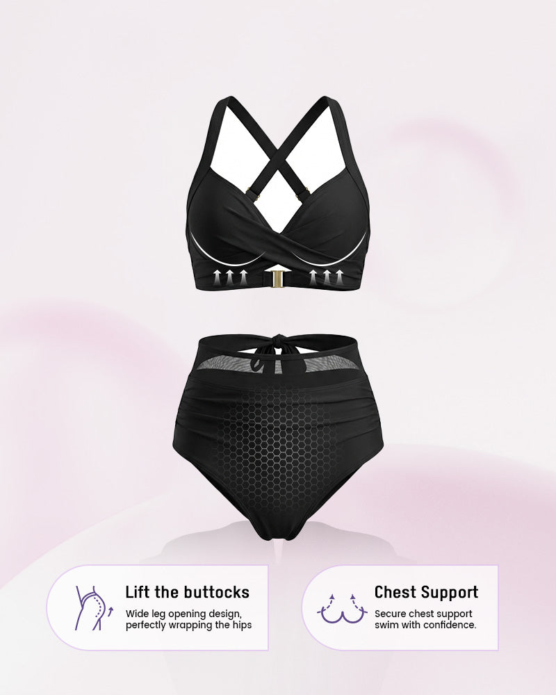 Two-Way Mesh High-Waisted Tummy Control Bikini Set