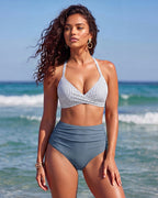 Two-Way Mesh High-Waisted Tummy Control Bikini Set