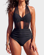 Two-Way Mesh High-Waisted Tummy Control Bikini Set
