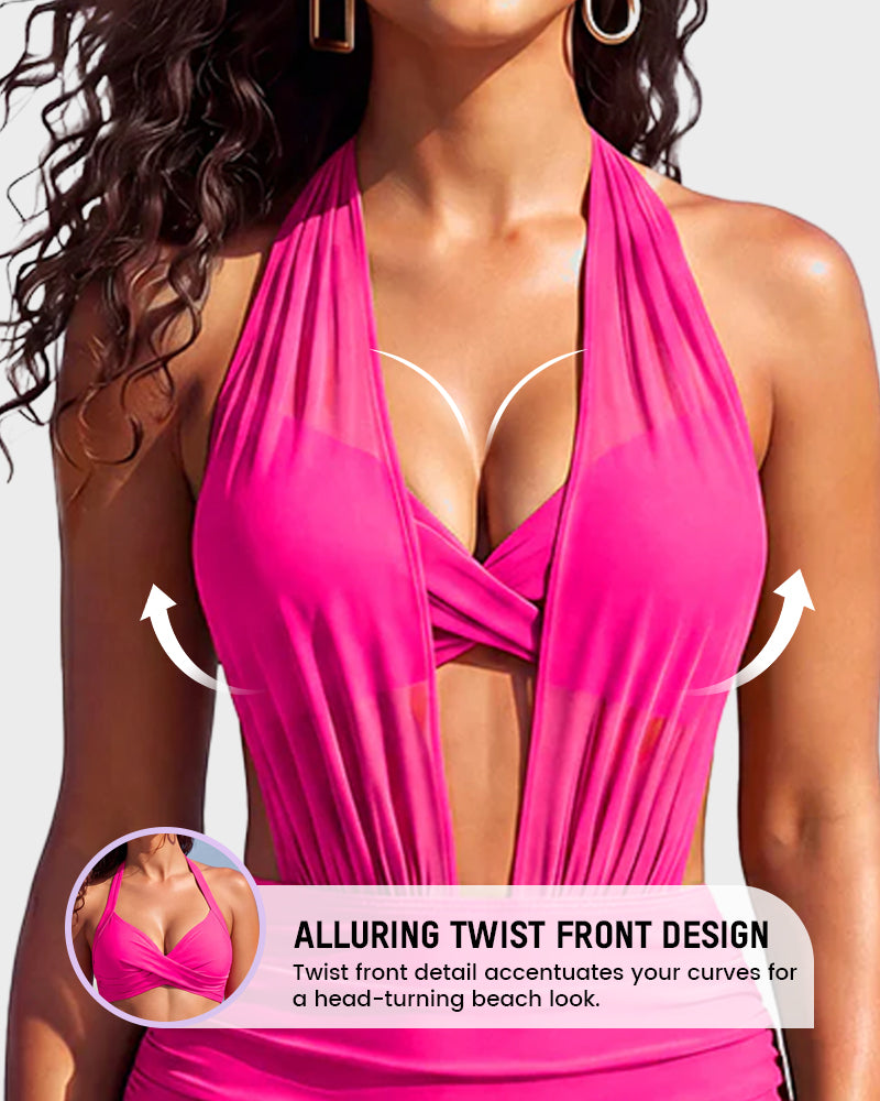 Two-Way Mesh High-Waisted Tummy Control Bikini Set