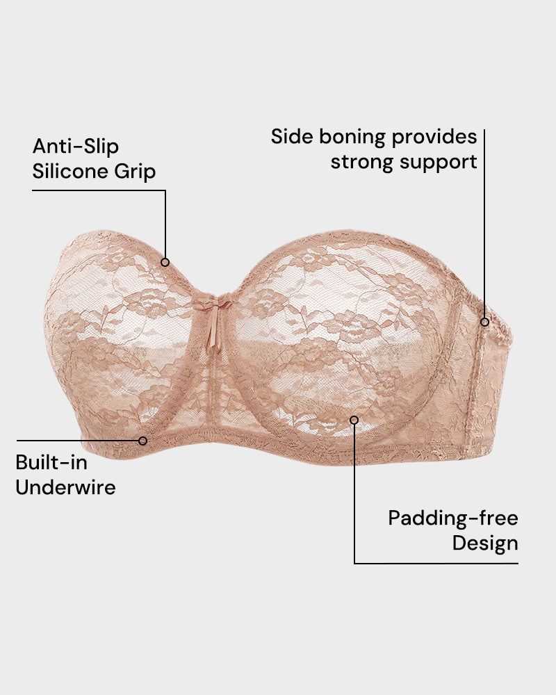 No-Slip Strapless Underwire Bra with Lace Detail