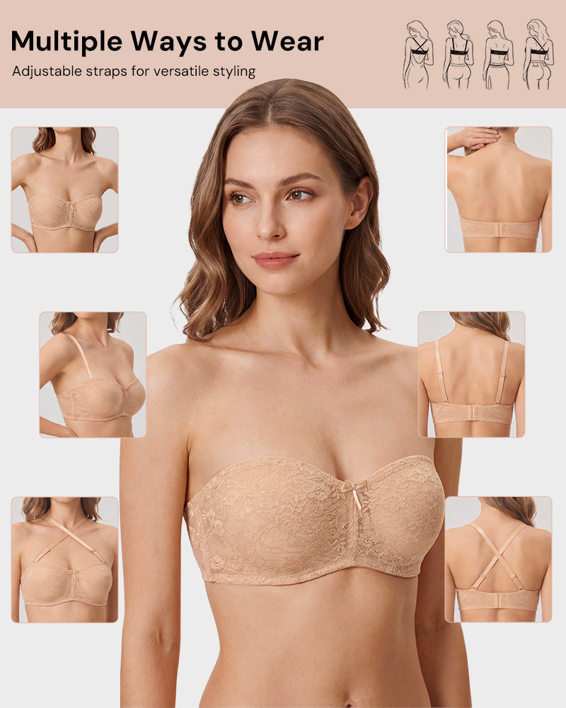 No-Slip Strapless Underwire Bra with Lace Detail
