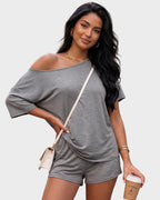 Off-Shoulder Lounge Set with Fitted Shorts