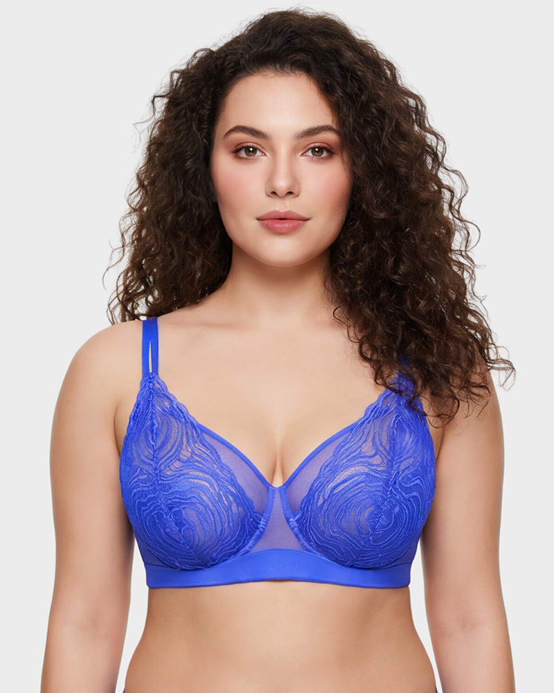 Plus Size Lace Mesh Full-Coverage Underwire Bra