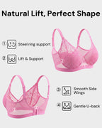 Plus Size Lace Mesh Full-Coverage Underwire Bra