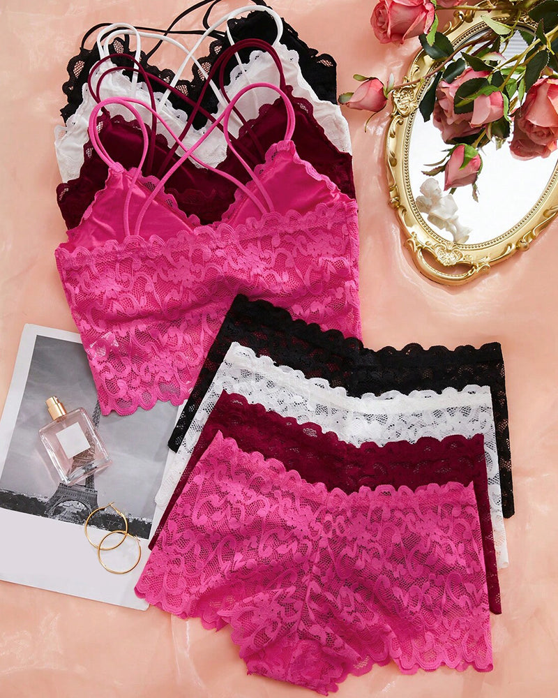 4-Pack Romantic Lace Bralette & Panty Bundle