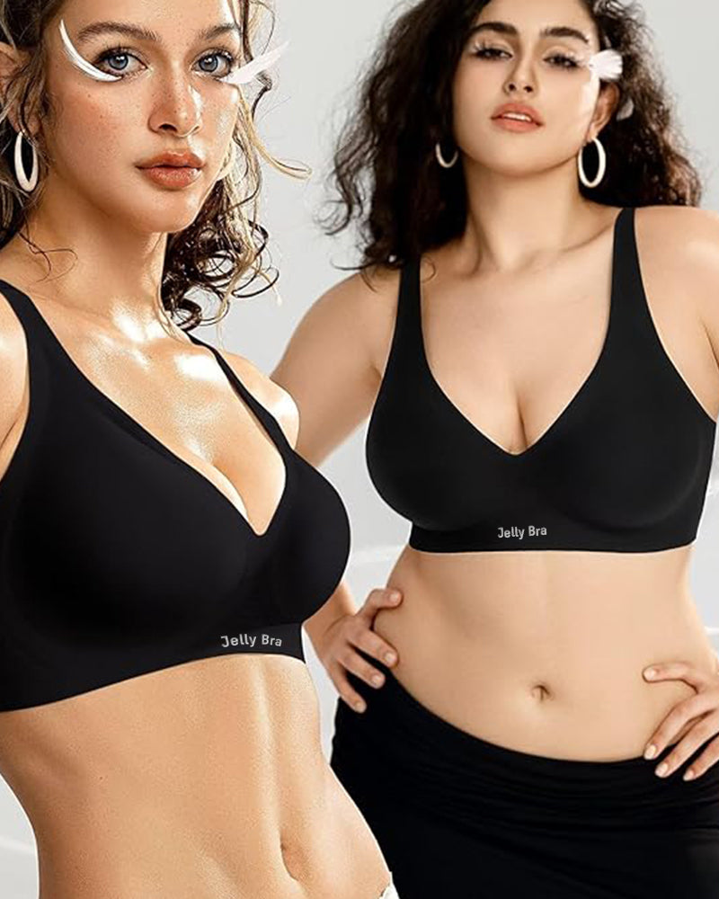 Seamless Deep V Push-Up Wireless Jelly Bra with Back Smoothing & Soft