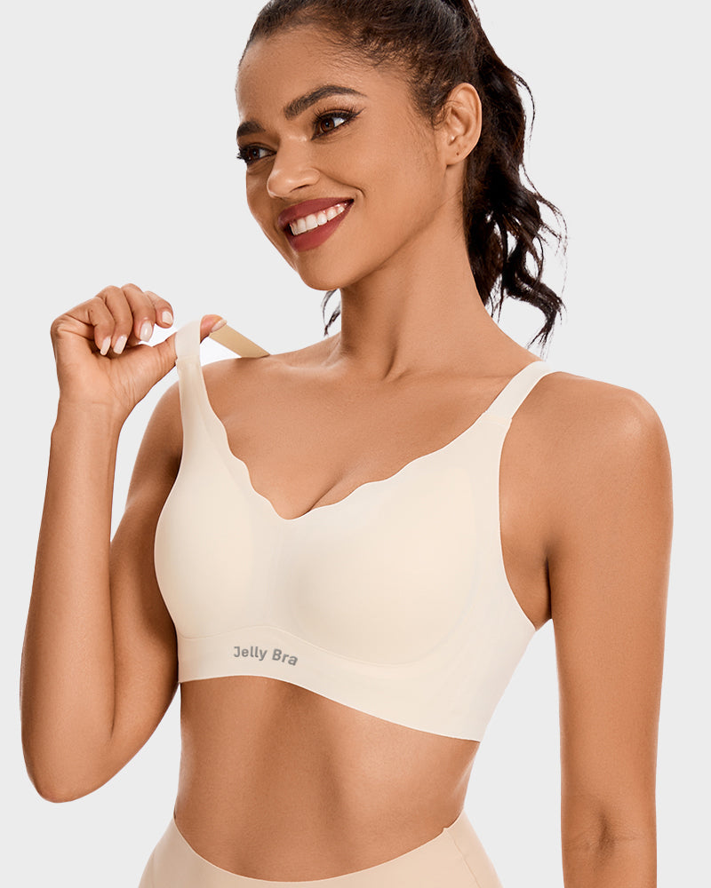 Seamless Comfort Smoothing Push Up Wireless Jelly Bra with Wavy V-Neck