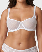 Sheer Unlined Dot-Mesh Balconette Bra