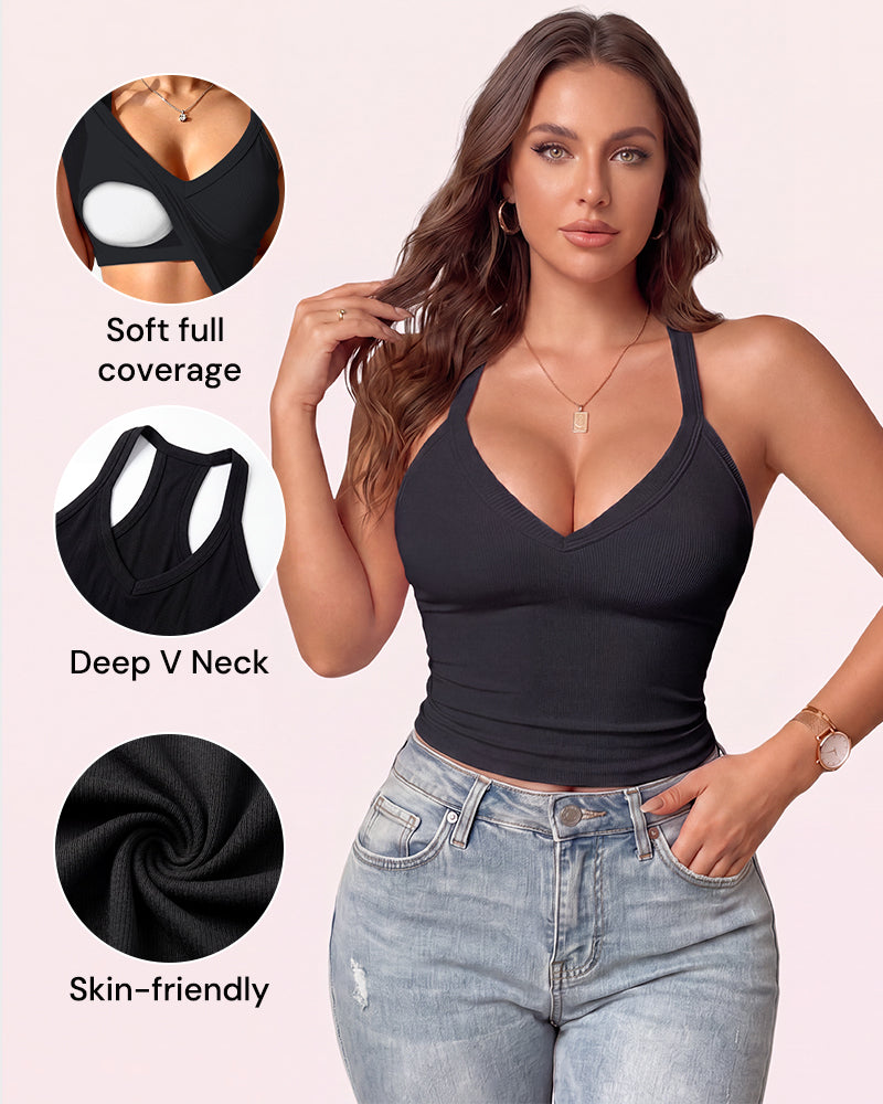 V-Neck Built-In Bra Tank for Everyday Comfort
