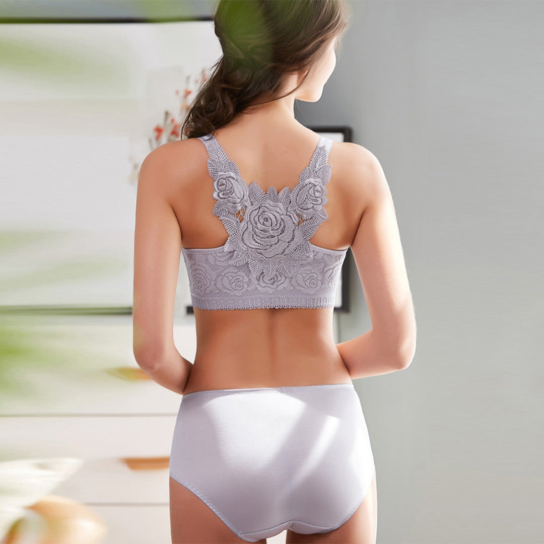 ELIZABETH® Front Fastening '5D' Stereoscopic Rose Embroidery Bra（BUY 1 GET 2 FREE）(3 PACK)