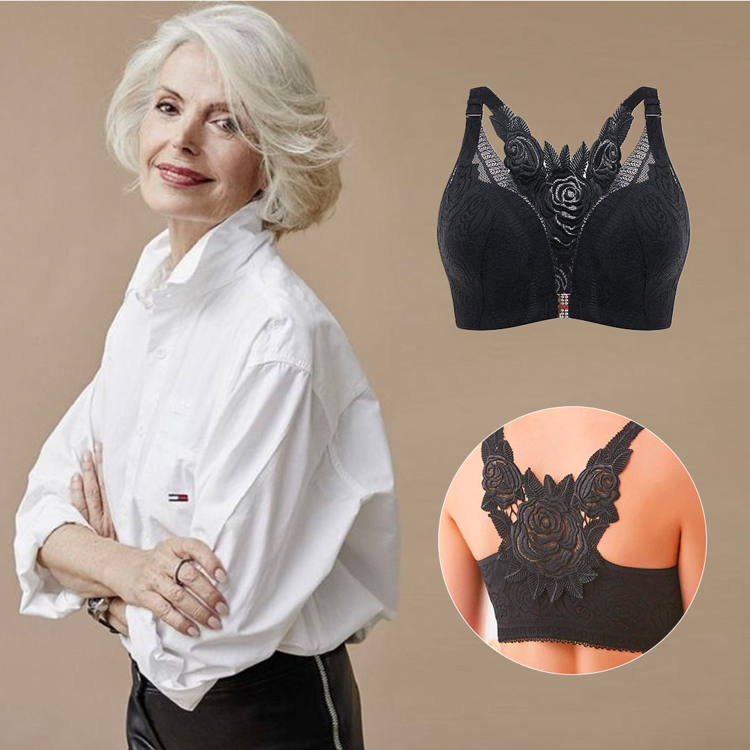 ELIZABETH® Front Fastening '5D' Stereoscopic Rose Embroidery Bra（BUY 1 GET 2 FREE）(3 PACK)