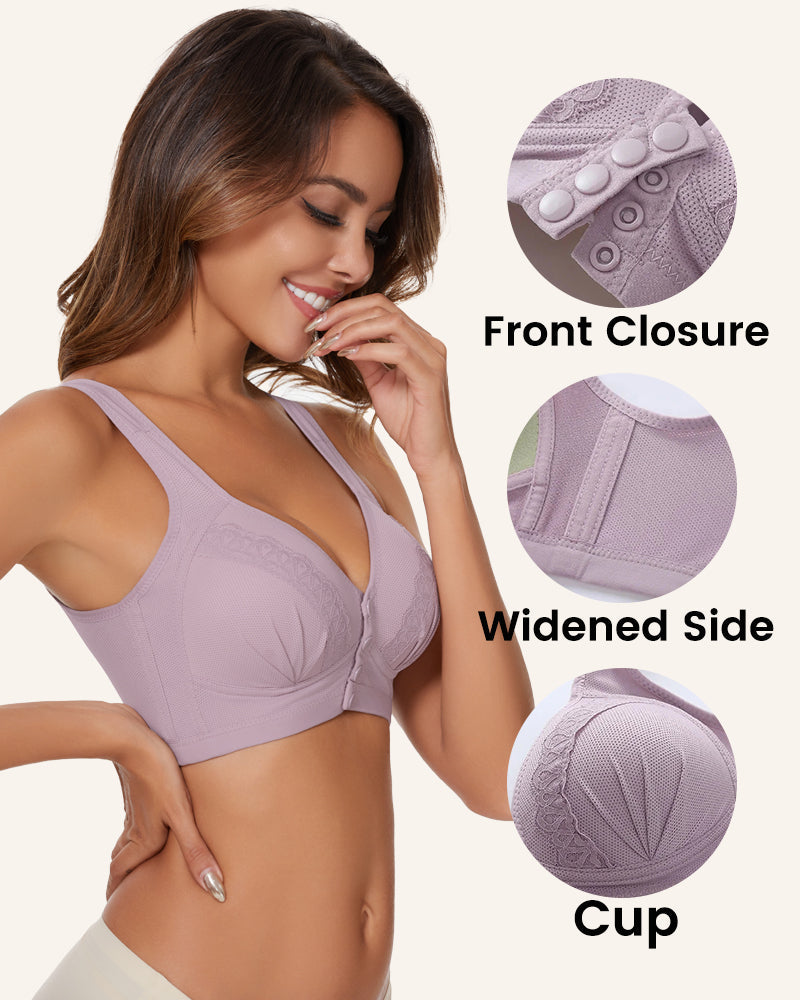 Front Button Breathable Skin-Friendly Cotton Bra-Pink