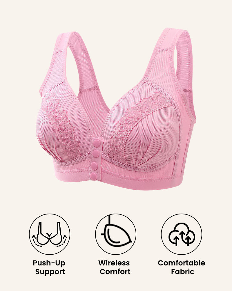 Front Button Breathable Skin-Friendly Cotton Bra-Pink