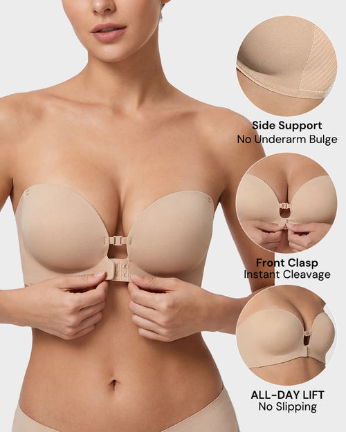 No-Slip Front Closure Strapless Push-Up Bra